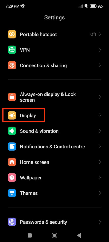 Android display settings