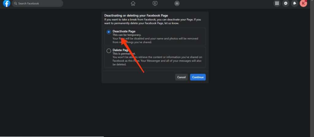 Deactivate Facebook Page 