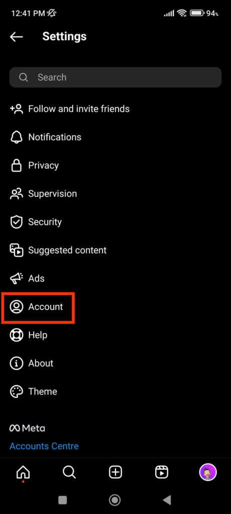 Instagram Account settings