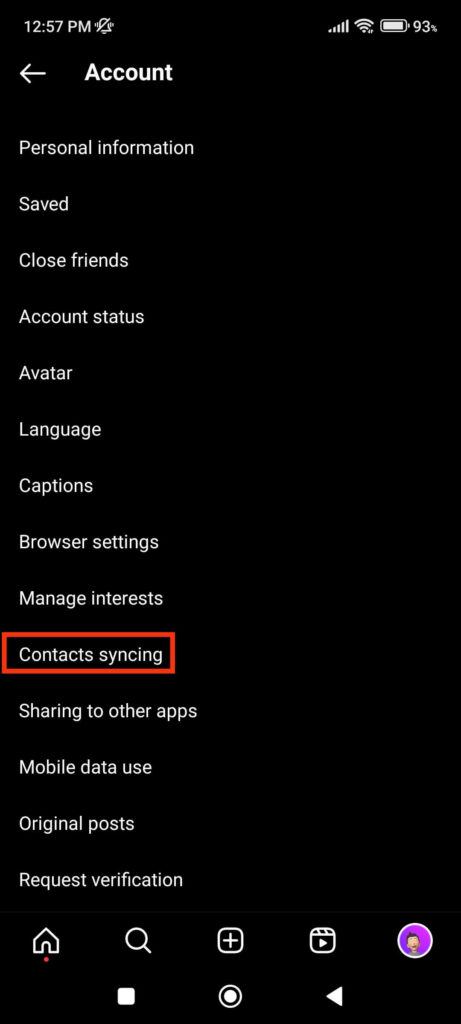 Instagram Contacts syncing