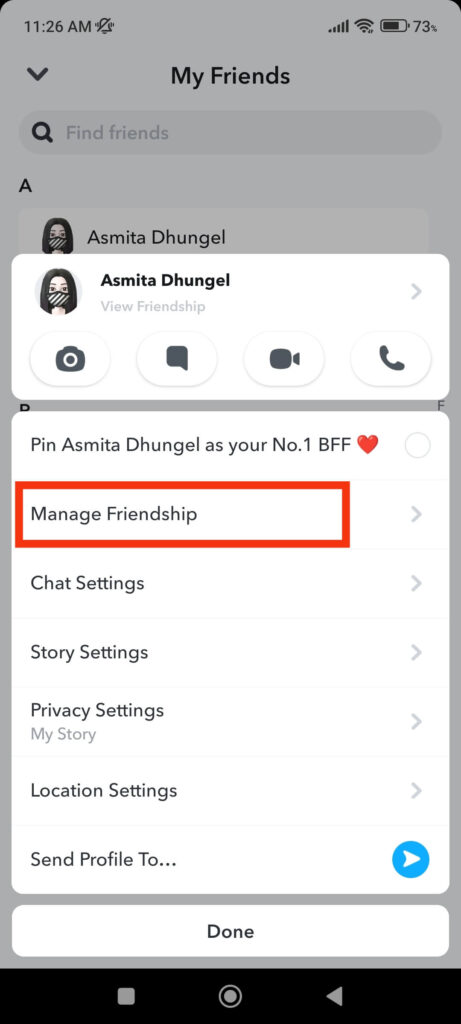 Manage friendship settings on Snap