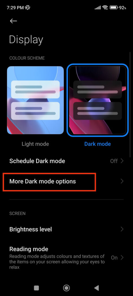 More dark mode options Android