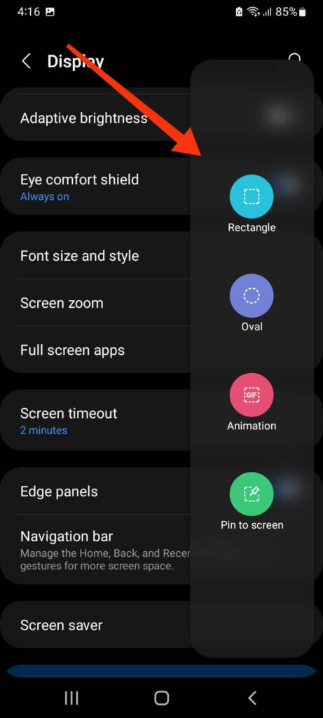 Smart select to take partial screenshot on Samsung