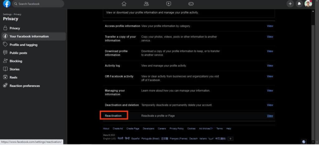 Reactivate Facebook Page