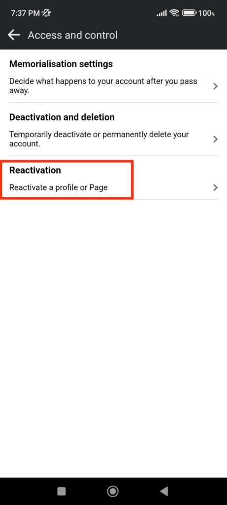 Reactivation of Facebook Page