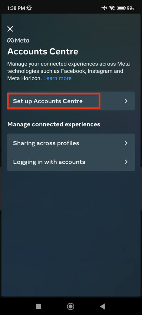Set up Accounts Centre to link Facebook to Instagram 