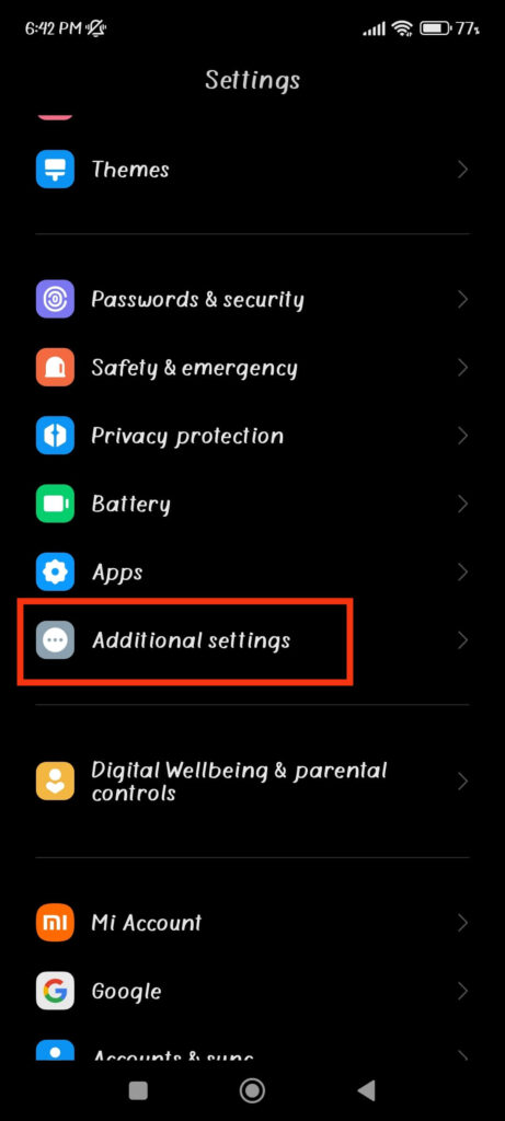 Additional Settings on Android 