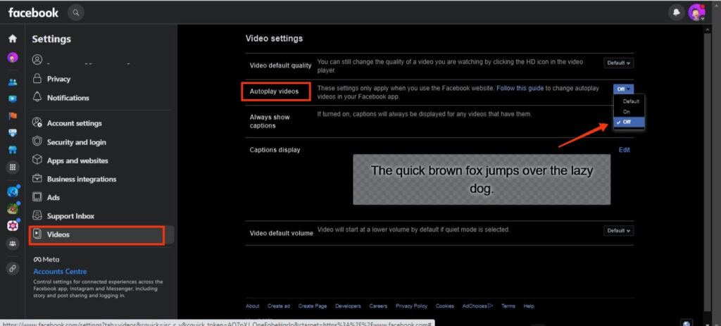 Turn off Autoplay videos on FB