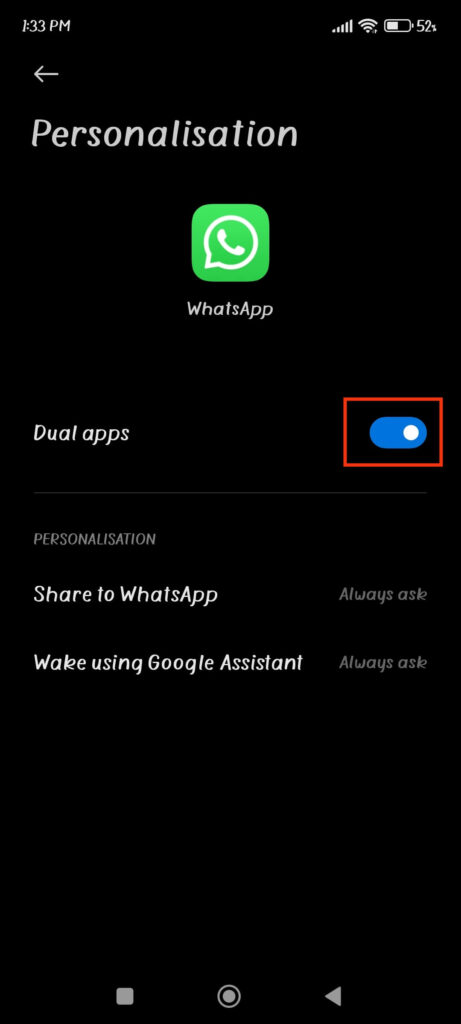 Dual apps feature to use two WhatsApp on one phone