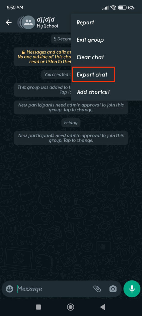 Export chat on WP