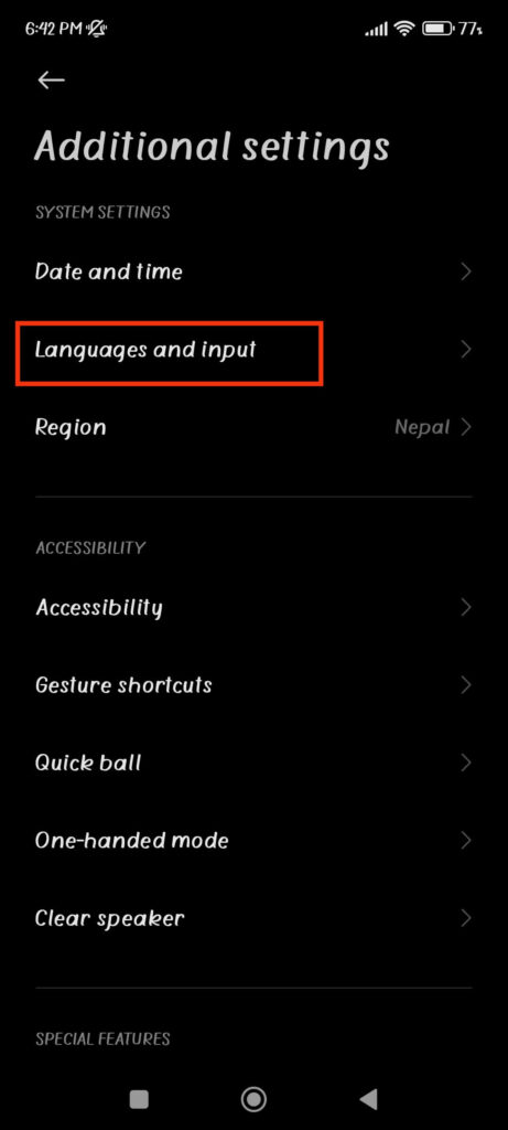 Languages and input settings