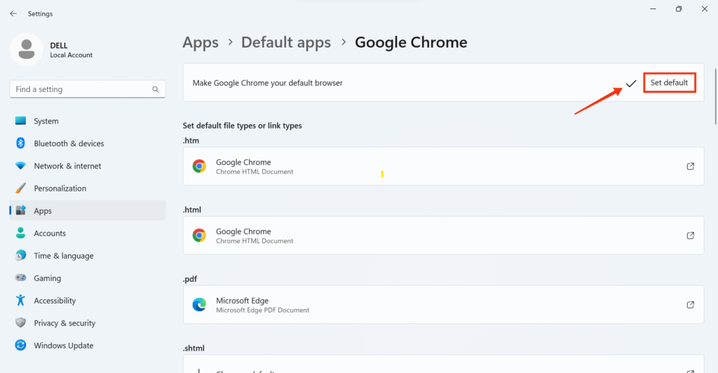 Set Chrome as default browser Windows 11