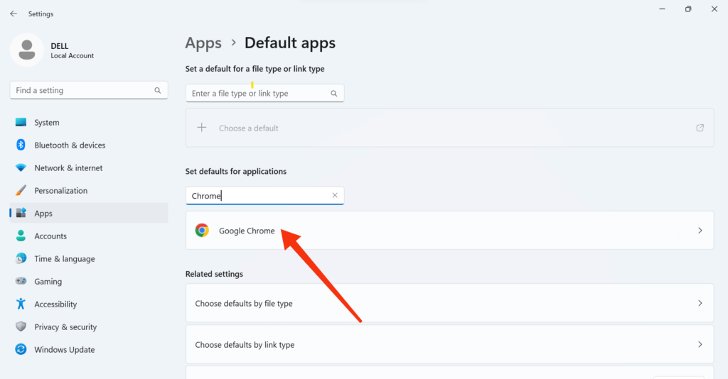 Set defaults for applications like chrome