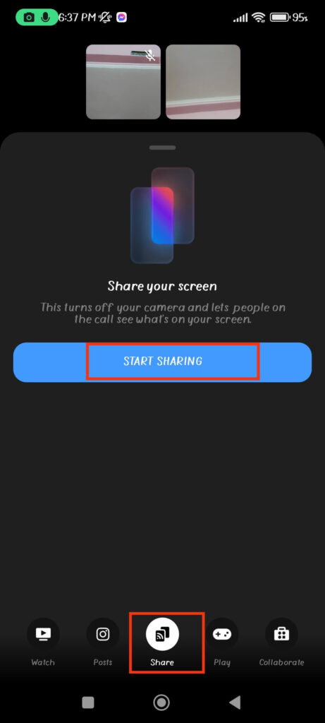 Start sharing screen on Messenger 