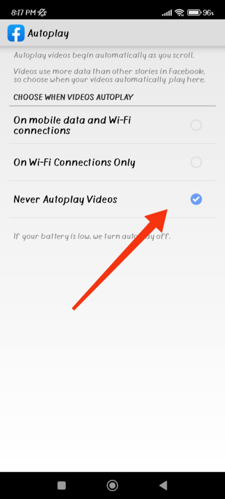Turn off Autoplay videos on Facebook