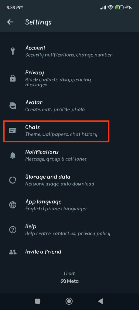 WhatsApp chat settings