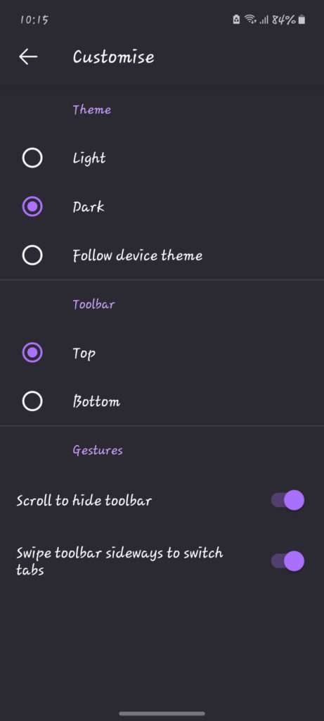 Enable dark mode firefox browser mobile app