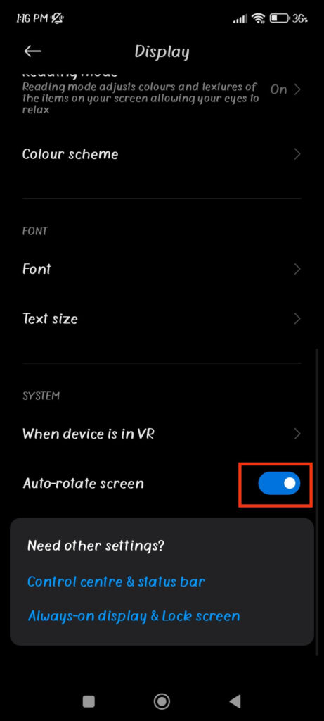 Turn on Auto-rotate screen option