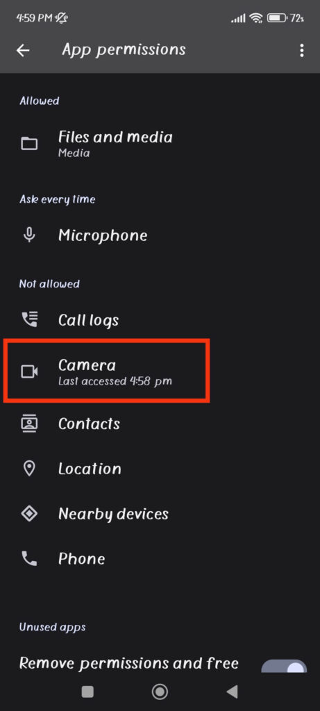Camera permission for Snap