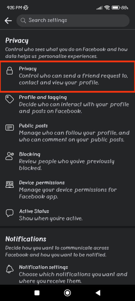 Facebook Privacy settings 