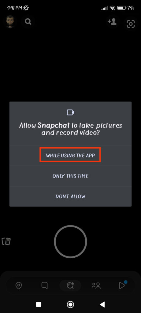 Allow Access to Camera for Snapchat 