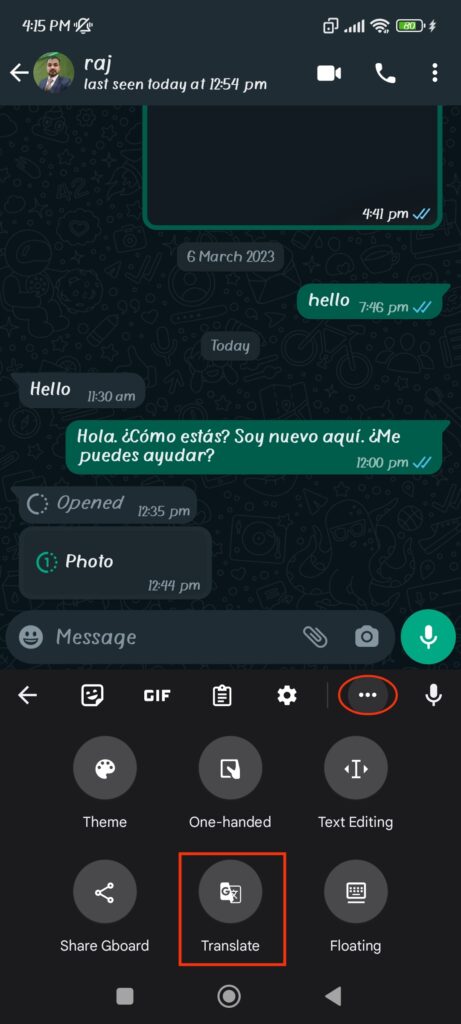 Translate messages using Gboard 