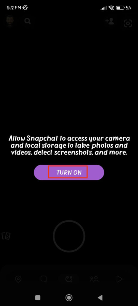 Turn on Camera on Snapchat