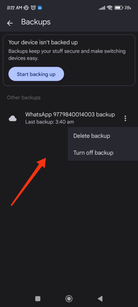 WhatsApp backup stored in Google drive