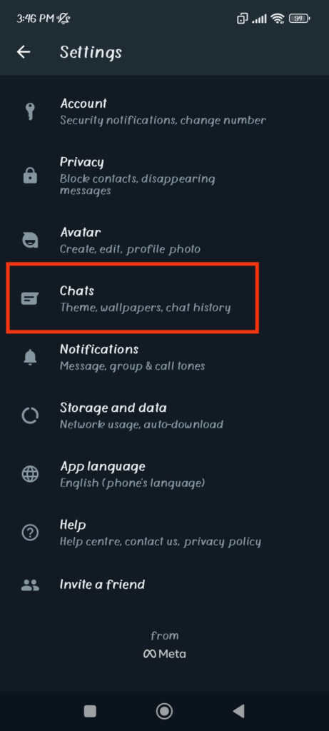 WhatsApp chats settings 