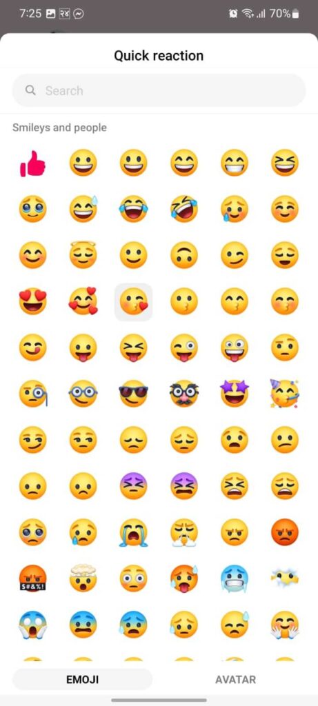 Quick reaction emojies