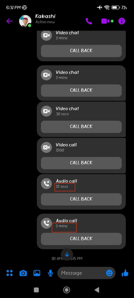 Calls duration 