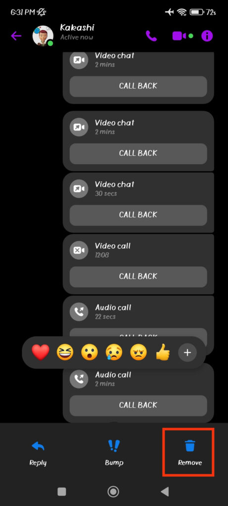 Remove call history 