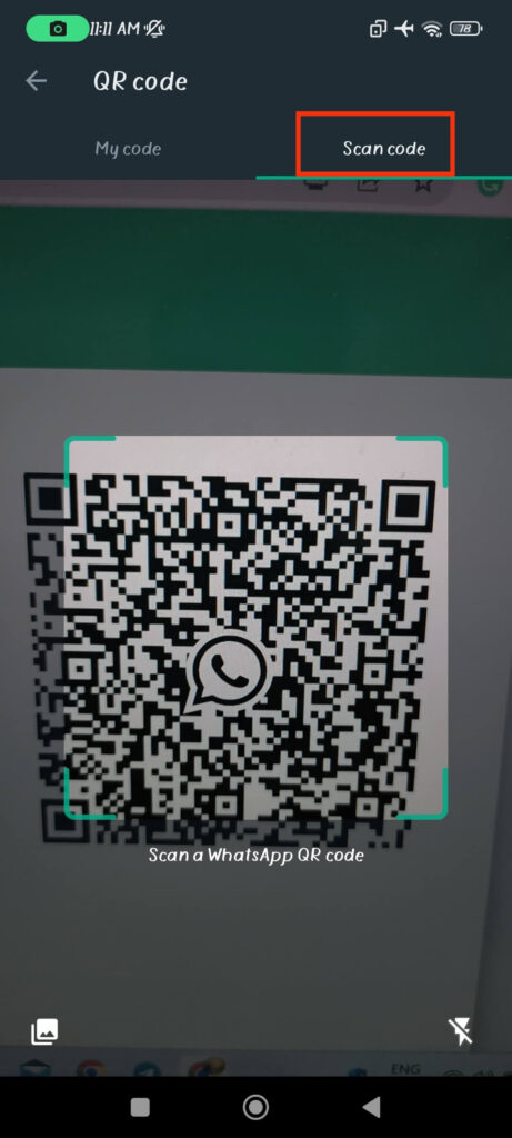 Scan QR code to sign in to WhatsApp web
