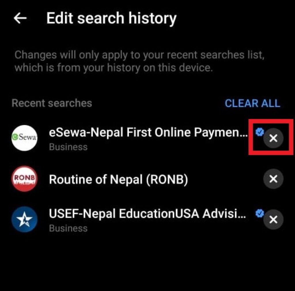 Delete/clear searches history on Facebook messenger