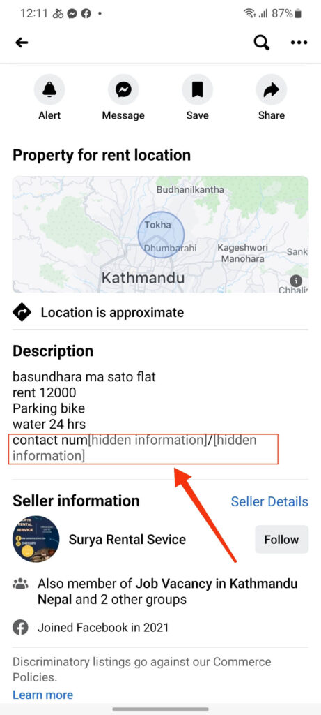 Hidden information on Facebook Marketplace 