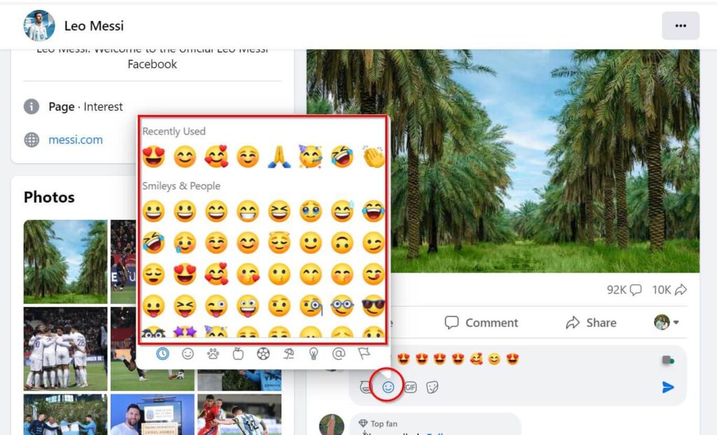 Add emoji on FB comment from web app