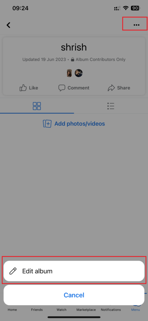 Edit photo folder on facebook