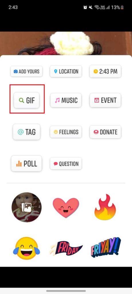 Add GIF on facebook story