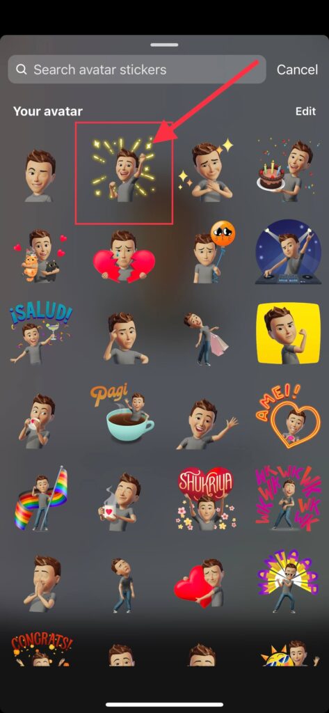choose a avatar sticker for instagram story