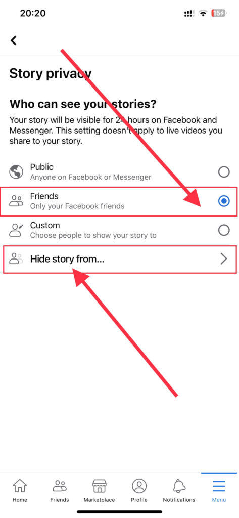 Facebook story hide from someone