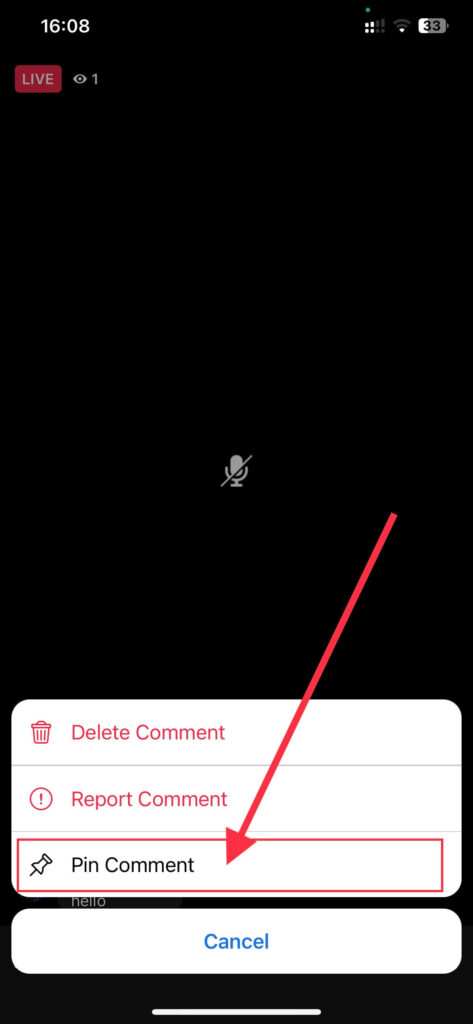 click on pin comment on a Facebook live
