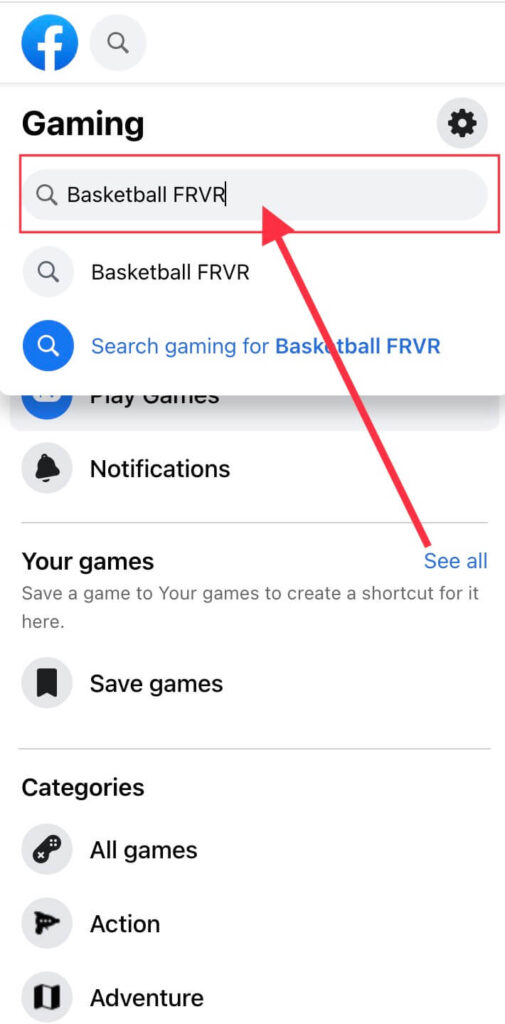 Search to play basketball on Messenger