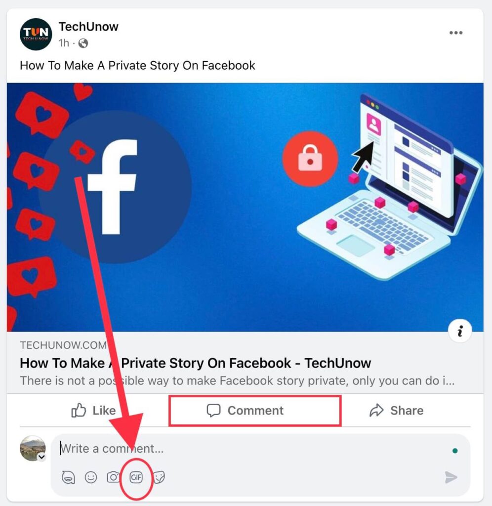 click on comment and then on gif icon
