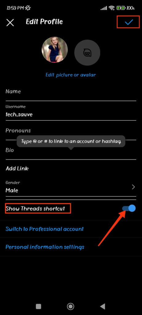 Show Threads shortcut on IG