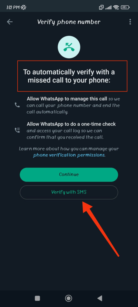 WhatsApp verification code