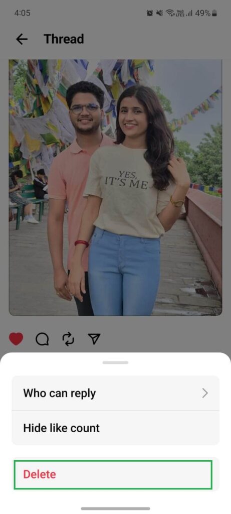 how to delete instagram threads comment from a post