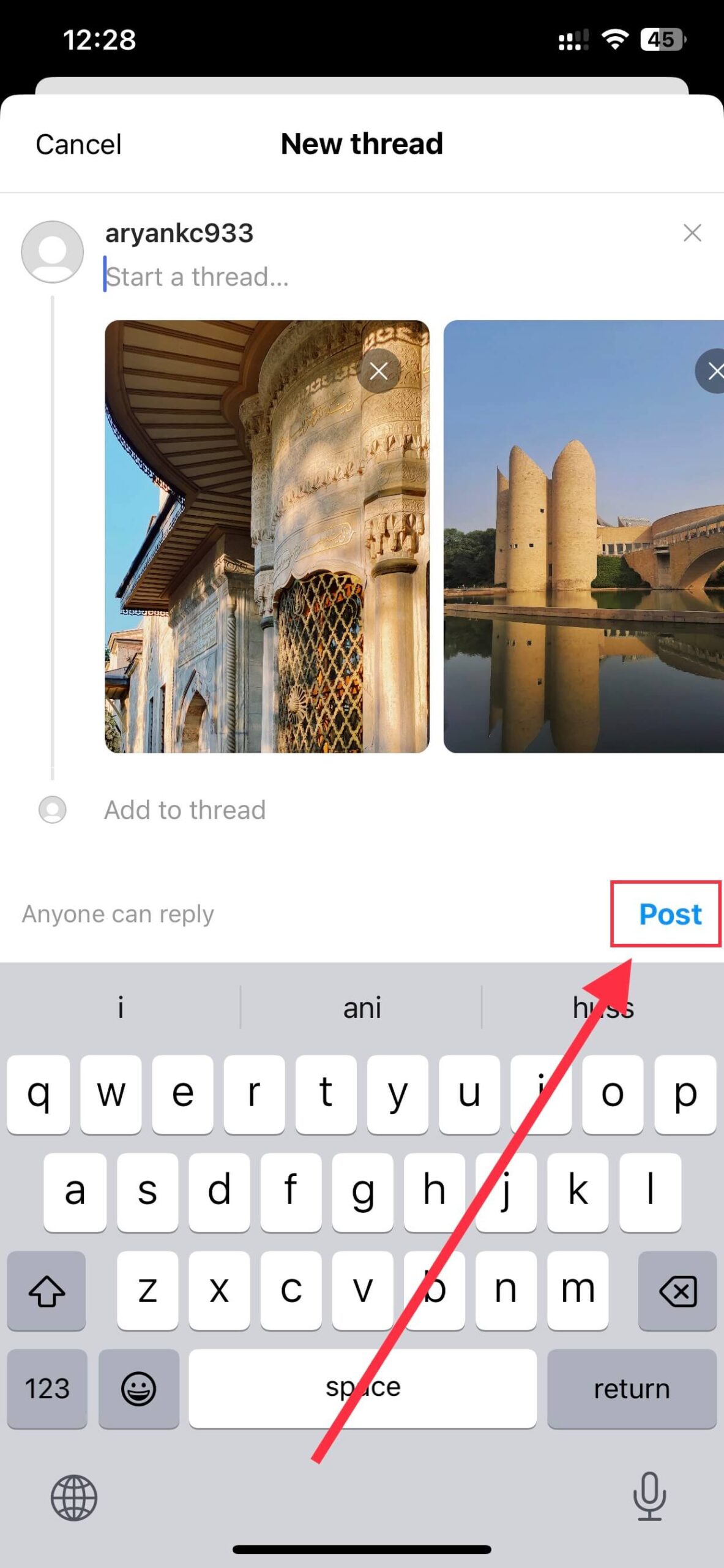 tap on post button