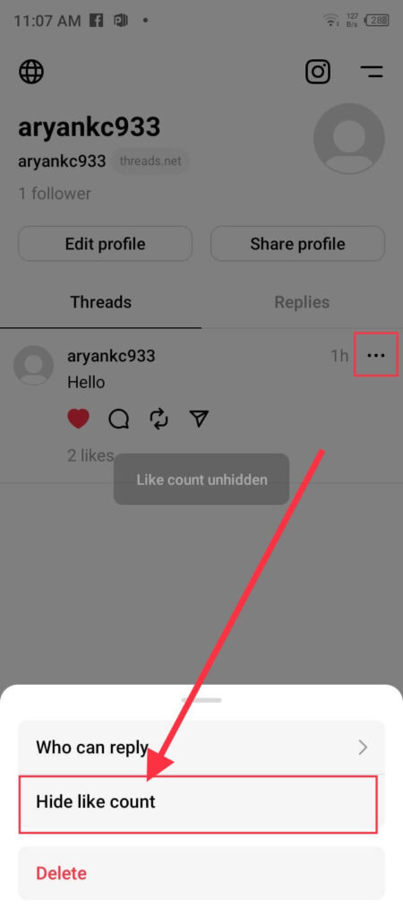 click on hide like count
