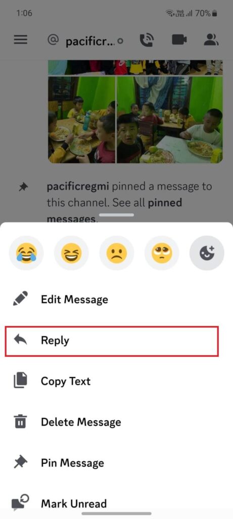 Reply to chat messages on discord mobile
