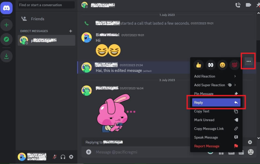 Reply to discord chat messages on web app